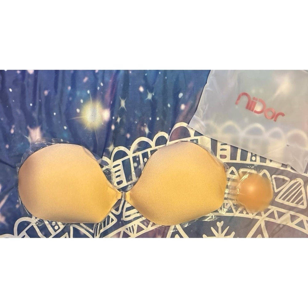 NEW Nidor Backless Strapless Reusable Adhesive Push-up Bra in Nude, D Cup